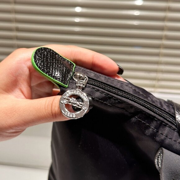 Longchamp Le Pliage Green M Navy Women's Tote Canvas Shoulder Bags Medium - Picture 4 of 9